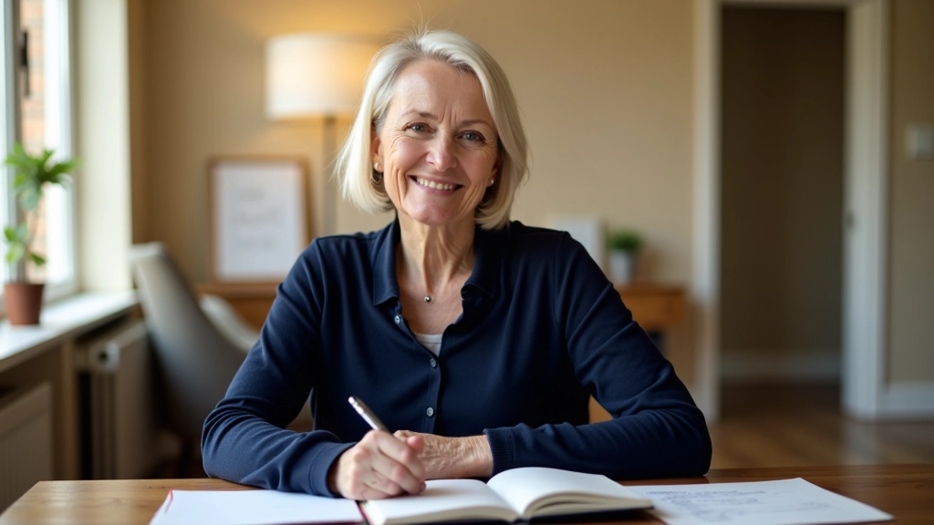 Woman with warm smile, looking contemplative in soft natural light