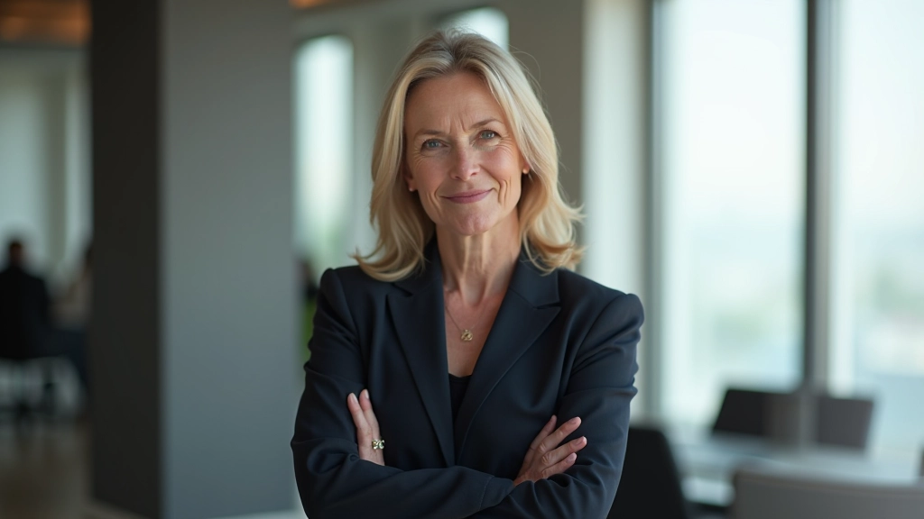 Professional woman with confident posture in modern workspace